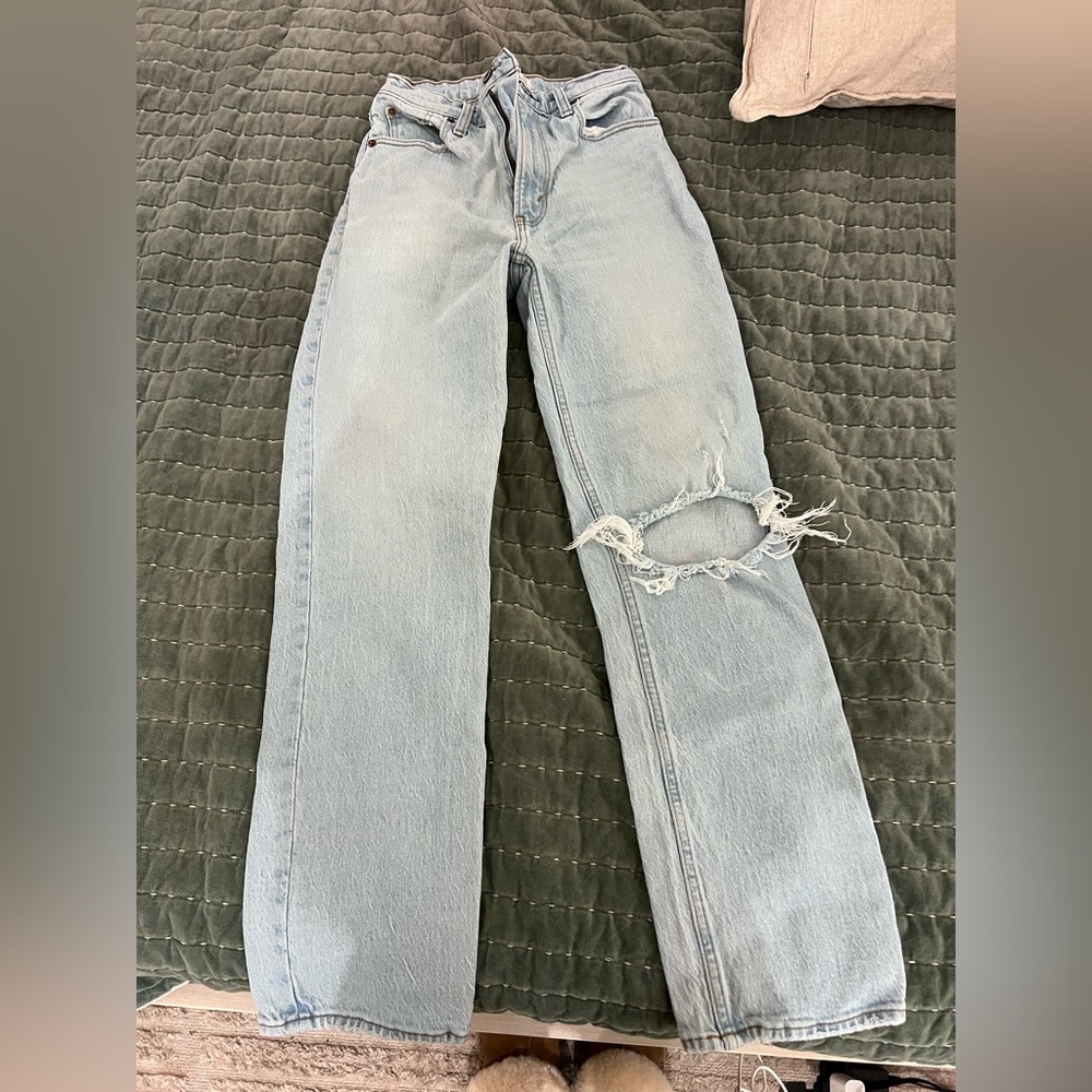Abercrombie & Fitch Distressed Light Blue Straight Leg Jeans